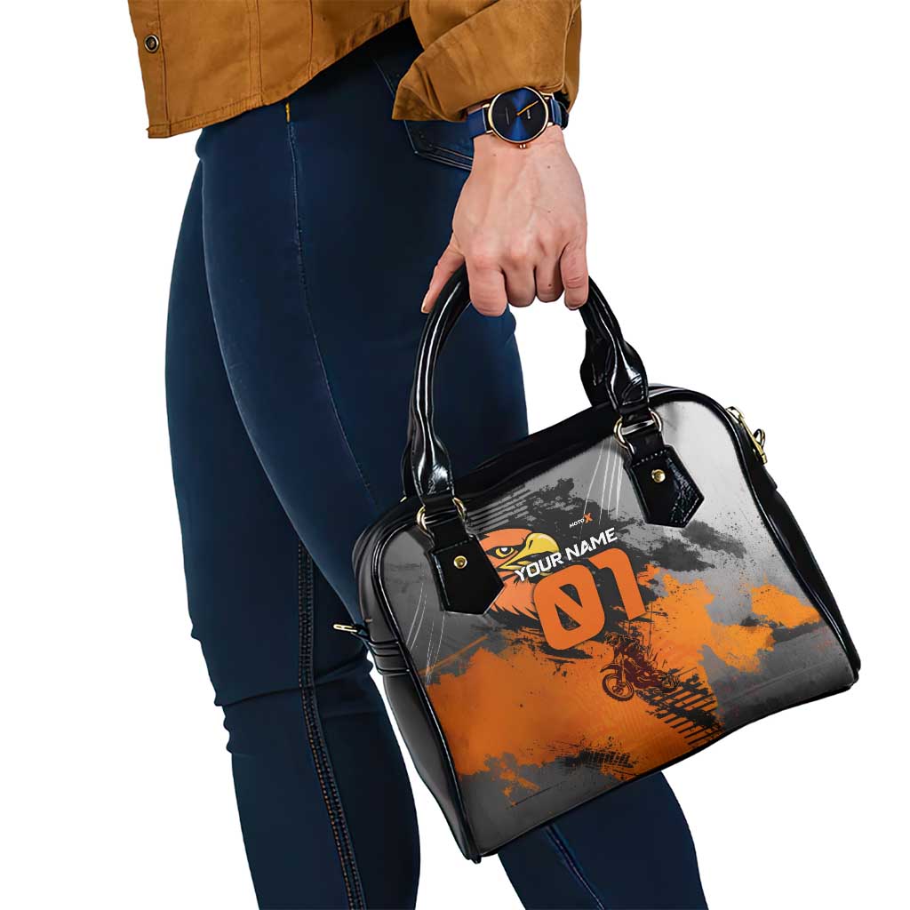 Custom MotoX Eagle Strike Motocross Shoulder Handbag with Rider Silhouette and Orange Grunge Design - Wonder Print Shop