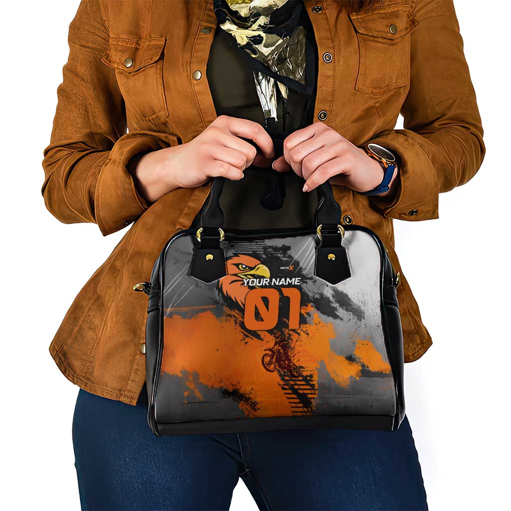 Custom MotoX Eagle Strike Motocross Shoulder Handbag with Rider Silhouette and Orange Grunge Design - Wonder Print Shop