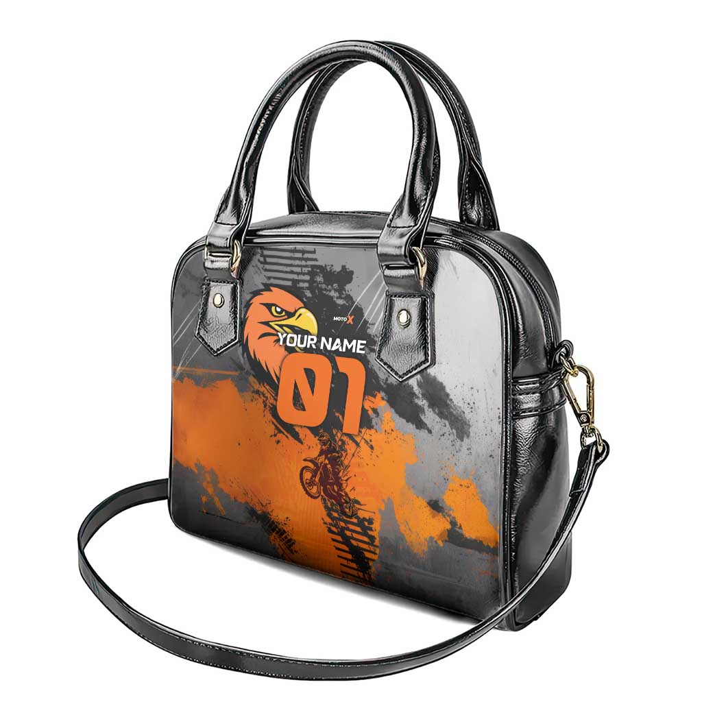 Custom MotoX Eagle Strike Motocross Shoulder Handbag with Rider Silhouette and Orange Grunge Design - Wonder Print Shop