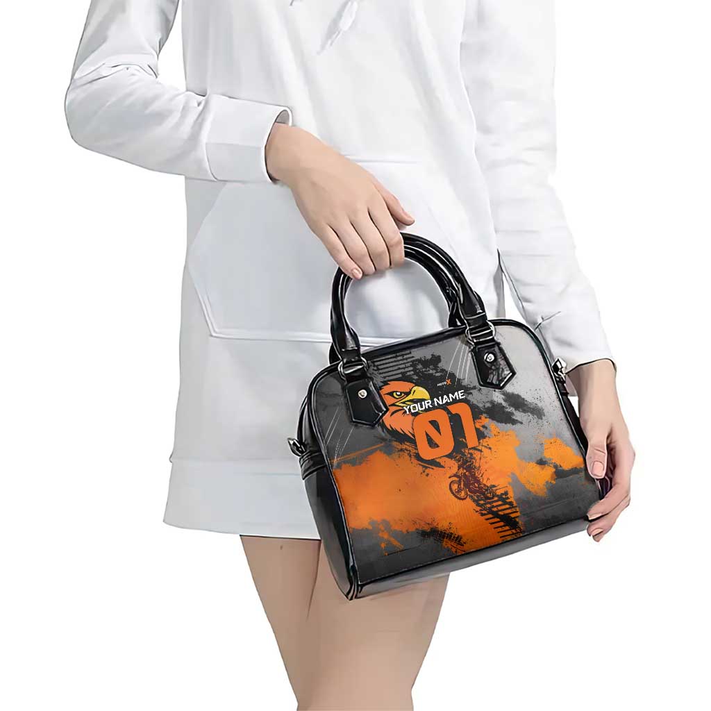 Custom MotoX Eagle Strike Motocross Shoulder Handbag with Rider Silhouette and Orange Grunge Design - Wonder Print Shop