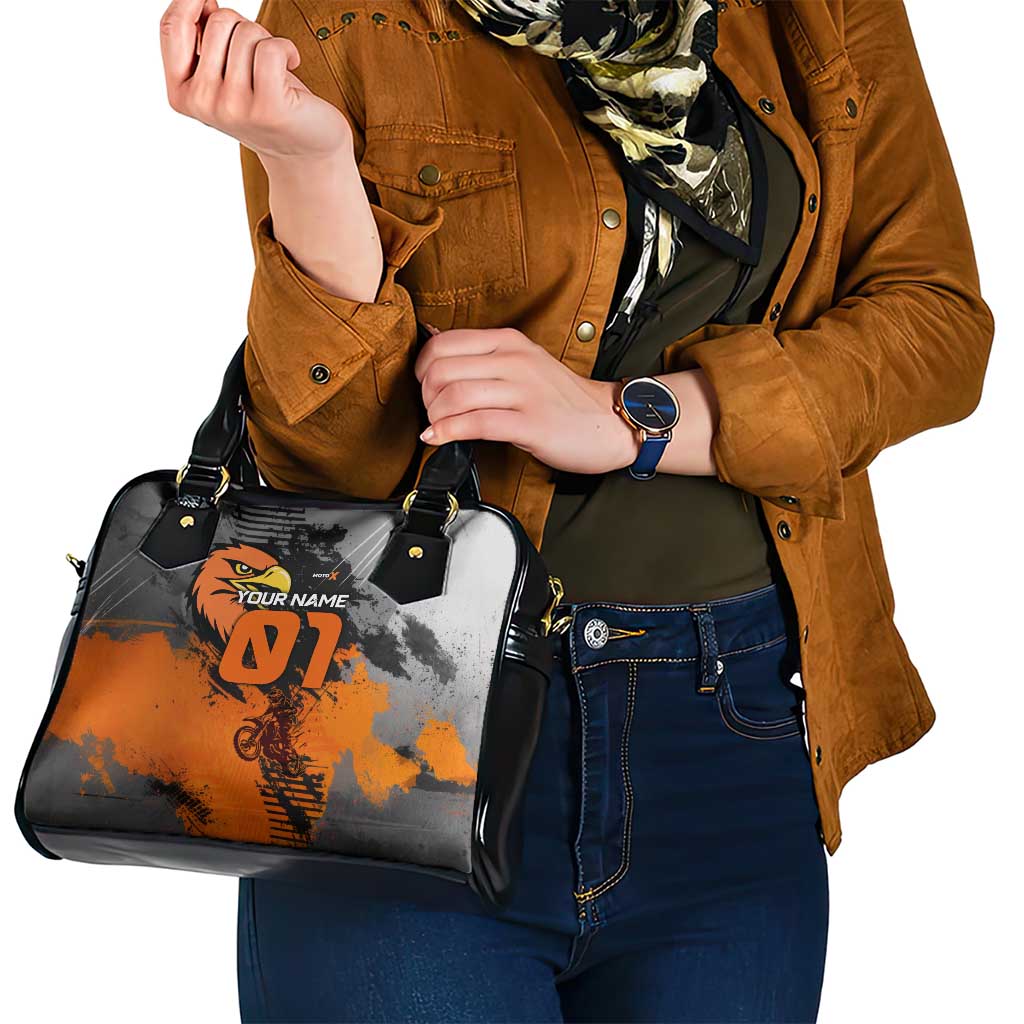Custom MotoX Eagle Strike Motocross Shoulder Handbag with Rider Silhouette and Orange Grunge Design - Wonder Print Shop