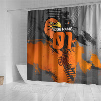 Custom MotoX Eagle Strike Motocross Shower Curtain with Rider Silhouette and Orange Grunge Design - Wonder Print Shop