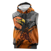 Custom MotoX Eagle Strike Motocross Sleeveless Hoodie with Rider Silhouette and Orange Grunge Design - Wonder Print Shop