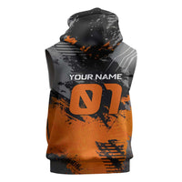 Custom MotoX Eagle Strike Motocross Sleeveless Hoodie with Rider Silhouette and Orange Grunge Design - Wonder Print Shop