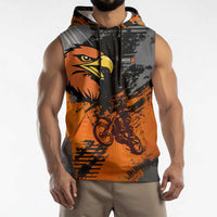 Custom MotoX Eagle Strike Motocross Sleeveless Hoodie with Rider Silhouette and Orange Grunge Design - Wonder Print Shop
