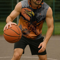 Custom MotoX Eagle Strike Motocross Sleeveless Hoodie with Rider Silhouette and Orange Grunge Design - Wonder Print Shop
