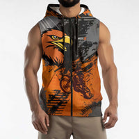 Custom MotoX Eagle Strike Motocross Sleeveless Zip Hoodie with Rider Silhouette and Orange Grunge Design - Wonder Print Shop