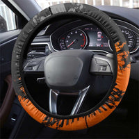 MotoX Eagle Strike Motocross Steering Wheel Cover with Rider Silhouette and Orange Grunge Design - Wonder Print Shop