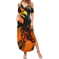 Custom MotoX Eagle Strike Motocross Summer Maxi Dress with Rider Silhouette and Orange Grunge Design - Wonder Print Shop