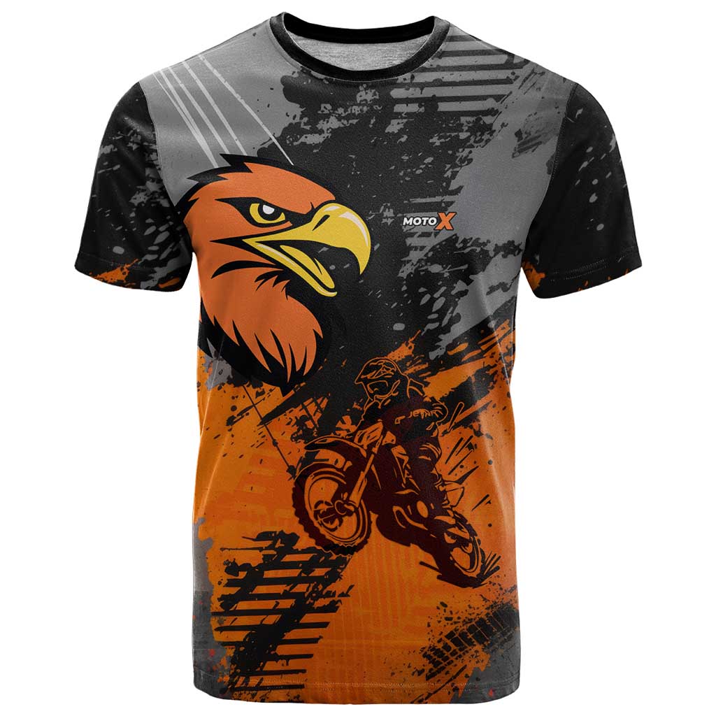 Custom MotoX Eagle Strike Motocross T Shirt with Rider Silhouette and Orange Grunge Design - Wonder Print Shop