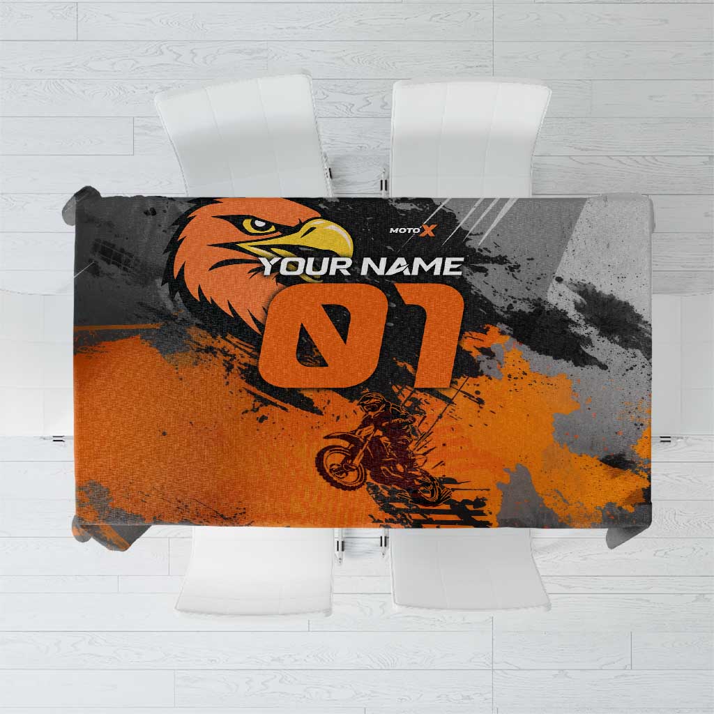 Custom MotoX Eagle Strike Motocross Tablecloth with Rider Silhouette and Orange Grunge Design - Wonder Print Shop