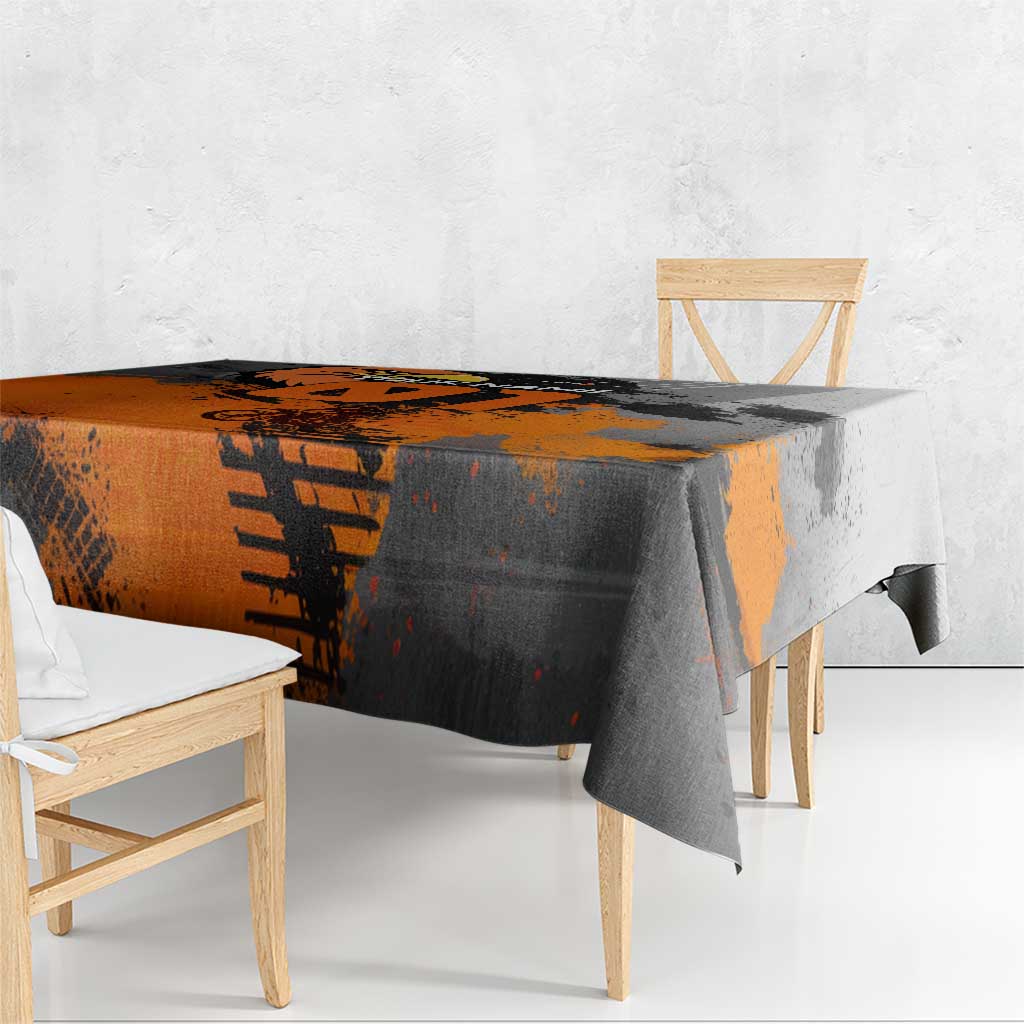 Custom MotoX Eagle Strike Motocross Tablecloth with Rider Silhouette and Orange Grunge Design - Wonder Print Shop