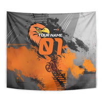 Custom MotoX Eagle Strike Motocross Tapestry with Rider Silhouette and Orange Grunge Design - Wonder Print Shop