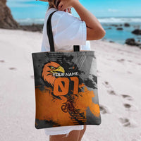 Custom MotoX Eagle Strike Motocross Tote Bag with Rider Silhouette and Orange Grunge Design - Wonder Print Shop