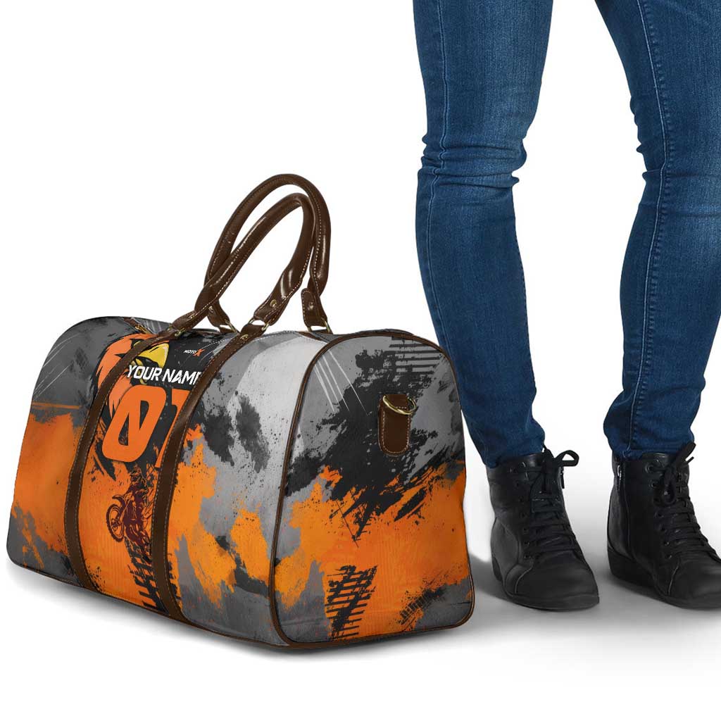 Custom MotoX Eagle Strike Motocross Travel Bag with Rider Silhouette and Orange Grunge Design - Wonder Print Shop