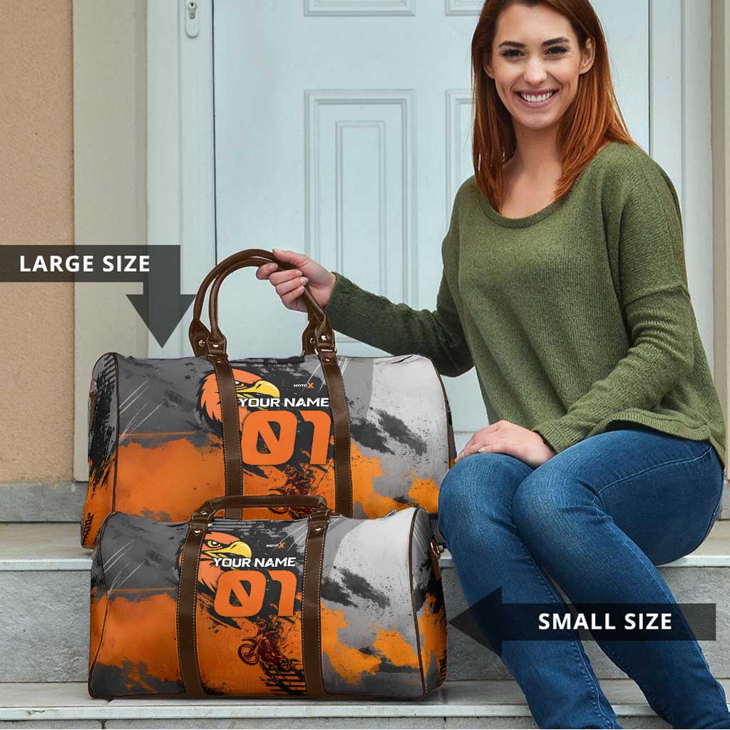 Custom MotoX Eagle Strike Motocross Travel Bag with Rider Silhouette and Orange Grunge Design - Wonder Print Shop