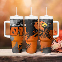 Custom MotoX Eagle Strike Motocross Tumbler With Handle with Rider Silhouette and Orange Grunge Design - Wonder Print Shop