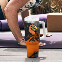 Custom MotoX Eagle Strike Motocross Tumbler With Handle with Rider Silhouette and Orange Grunge Design - Wonder Print Shop