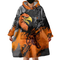 Custom MotoX Eagle Strike Motocross Wearable Blanket Hoodie with Rider Silhouette and Orange Grunge Design - Wonder Print Shop