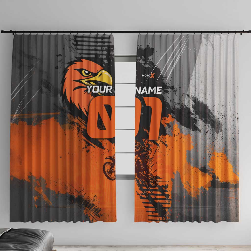 Custom MotoX Eagle Strike Motocross Window Curtain with Rider Silhouette and Orange Grunge Design - Wonder Print Shop