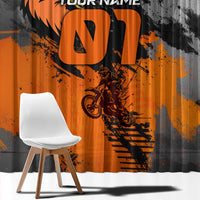 Custom MotoX Eagle Strike Motocross Window Curtain with Rider Silhouette and Orange Grunge Design - Wonder Print Shop