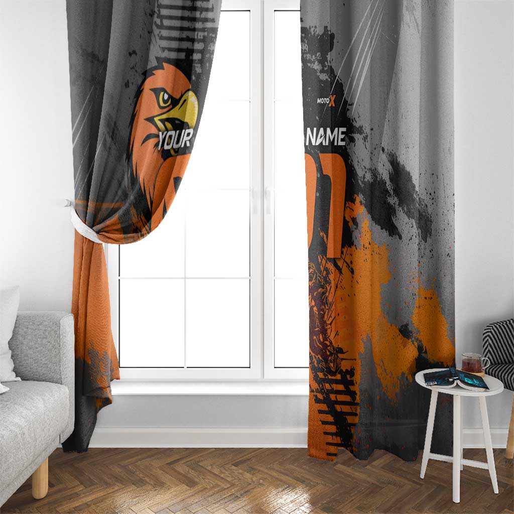 Custom MotoX Eagle Strike Motocross Window Curtain with Rider Silhouette and Orange Grunge Design - Wonder Print Shop