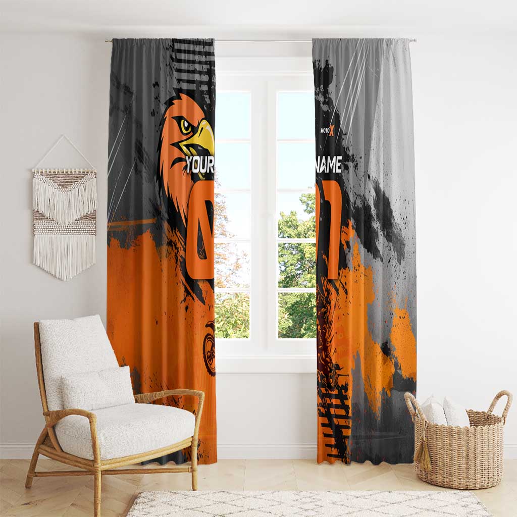 Custom MotoX Eagle Strike Motocross Window Curtain with Rider Silhouette and Orange Grunge Design - Wonder Print Shop
