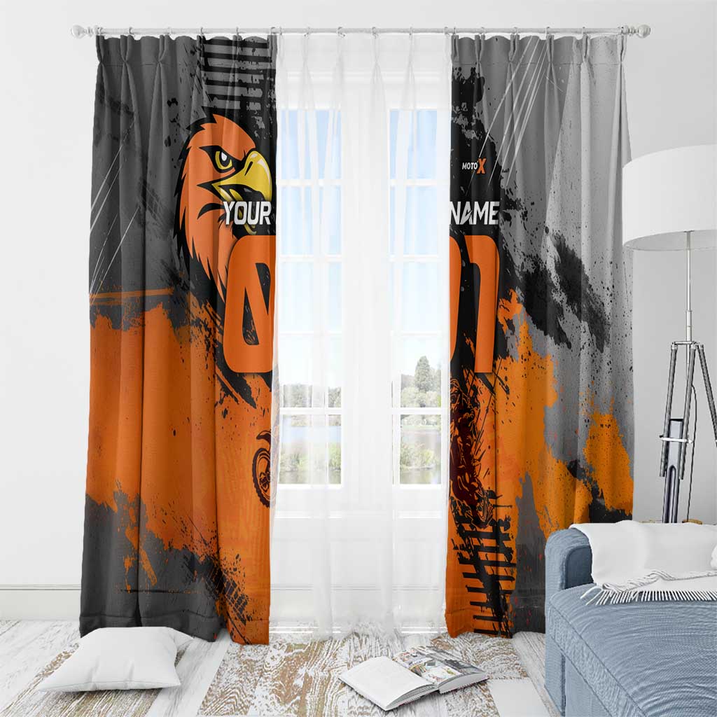 Custom MotoX Eagle Strike Motocross Window Curtain with Rider Silhouette and Orange Grunge Design - Wonder Print Shop