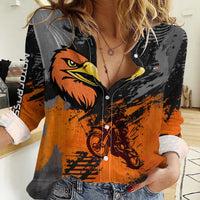 Custom MotoX Eagle Strike Motocross Women Casual Shirt with Rider Silhouette and Orange Grunge Design - Wonder Print Shop