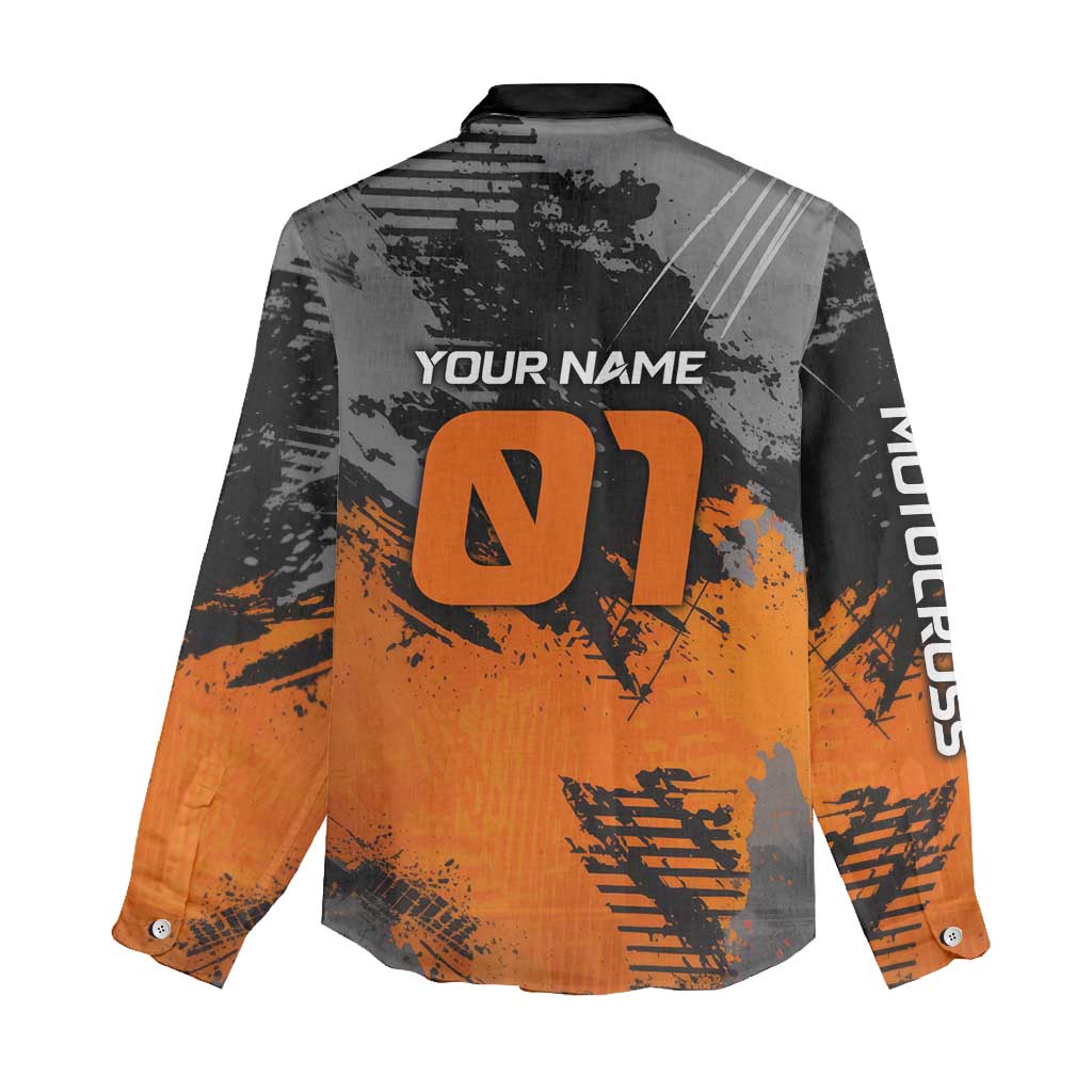 Custom MotoX Eagle Strike Motocross Women Casual Shirt with Rider Silhouette and Orange Grunge Design - Wonder Print Shop