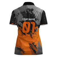 Custom MotoX Eagle Strike Motocross Women Polo Shirt with Rider Silhouette and Orange Grunge Design - Wonder Print Shop