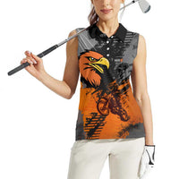 Custom MotoX Eagle Strike Motocross Women Sleeveless Polo Shirt with Rider Silhouette and Orange Grunge Design - Wonder Print Shop