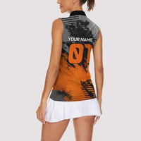 Custom MotoX Eagle Strike Motocross Women Sleeveless Polo Shirt with Rider Silhouette and Orange Grunge Design - Wonder Print Shop