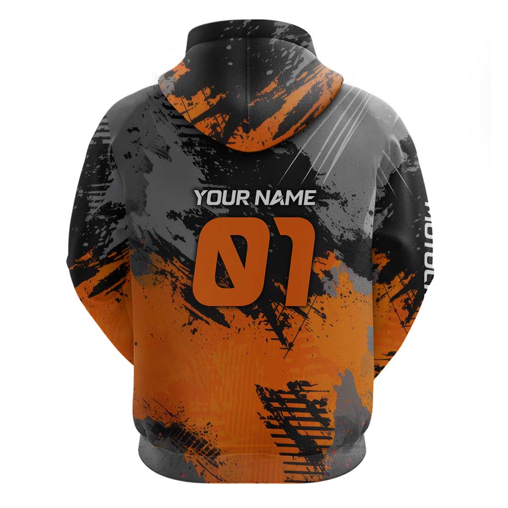 Custom MotoX Eagle Strike Motocross Zip Hoodie with Rider Silhouette and Orange Grunge Design - Wonder Print Shop