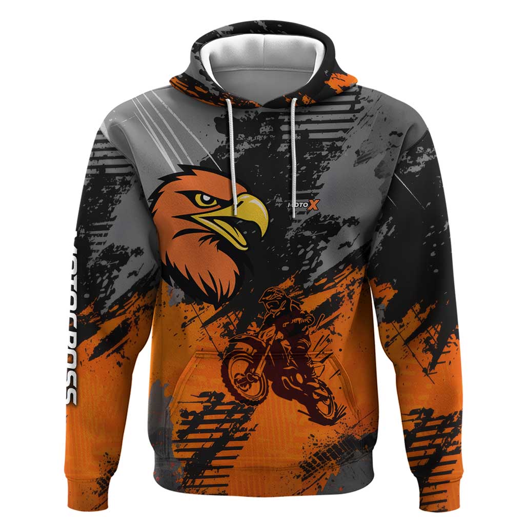 Custom MotoX Eagle Strike Motocross Zip Hoodie with Rider Silhouette and Orange Grunge Design - Wonder Print Shop