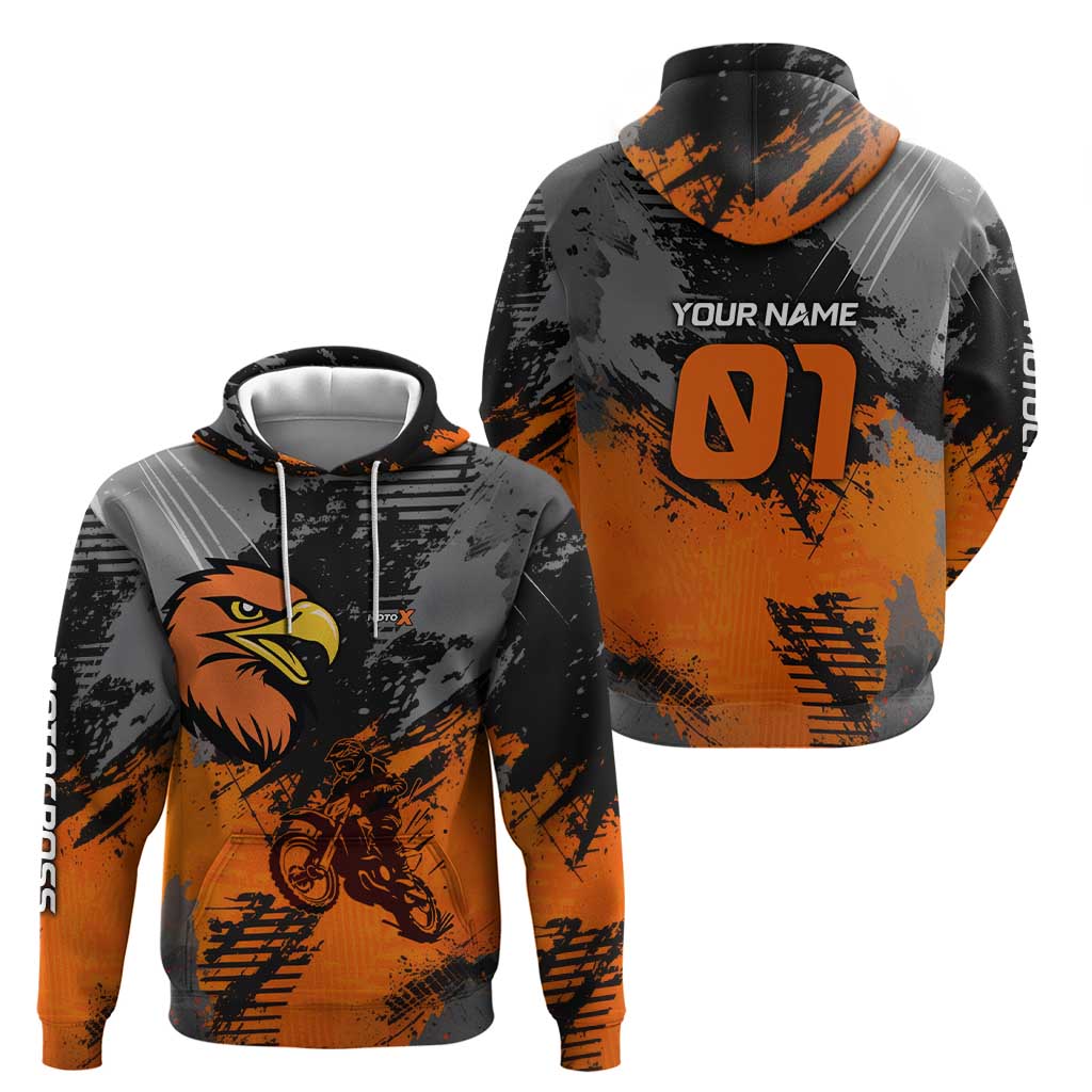 Custom MotoX Eagle Strike Motocross Zip Hoodie with Rider Silhouette and Orange Grunge Design - Wonder Print Shop
