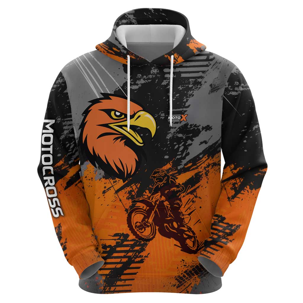 Custom MotoX Eagle Strike Motocross Zip Hoodie with Rider Silhouette and Orange Grunge Design - Wonder Print Shop