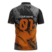 Custom MotoX Eagle Strike Motocross Zipper Polo Shirt with Rider Silhouette and Orange Grunge Design - Wonder Print Shop