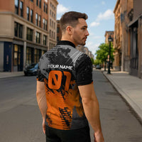 Custom MotoX Eagle Strike Motocross Zipper Polo Shirt with Rider Silhouette and Orange Grunge Design - Wonder Print Shop