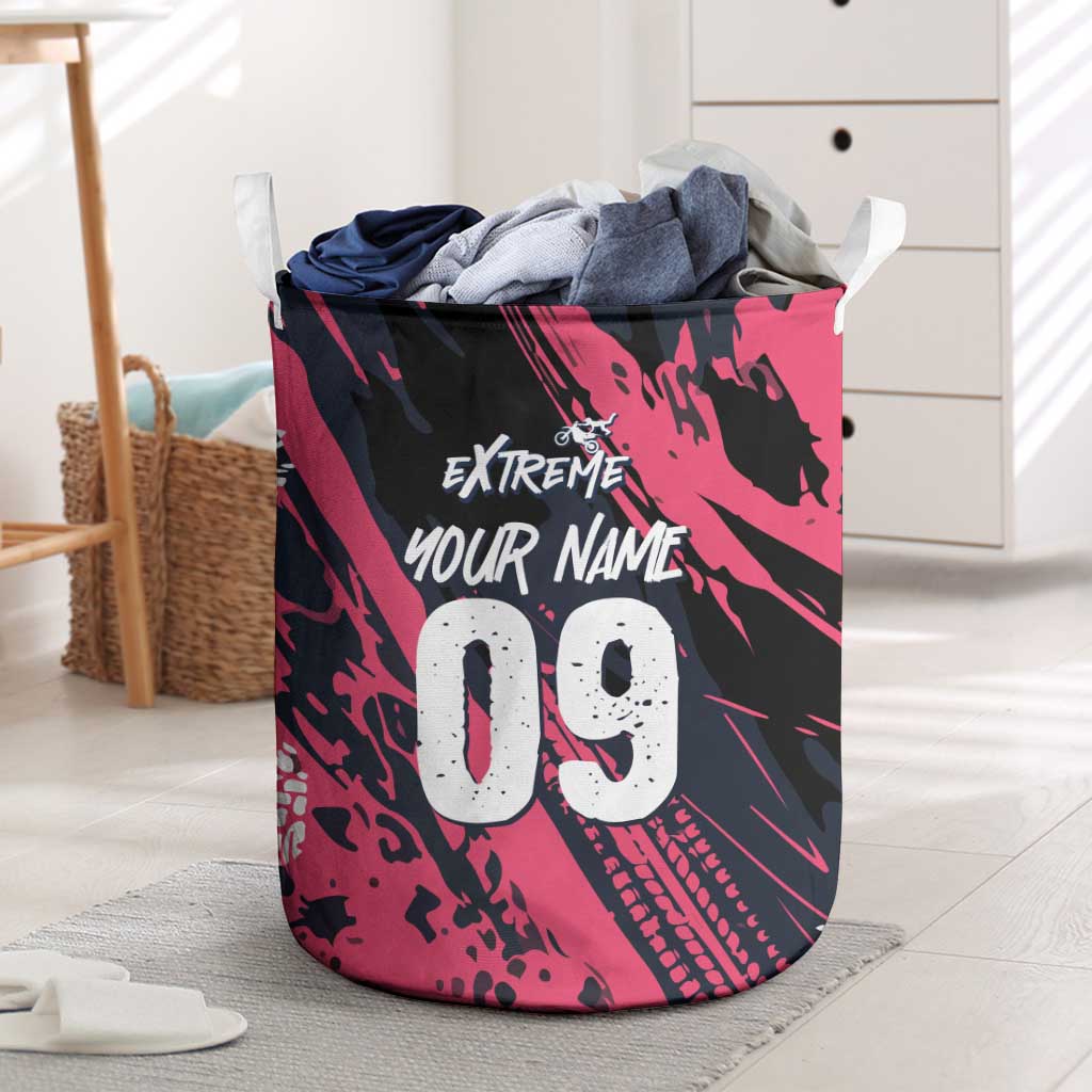 Custom Extreme Motocross Pink Laundry Basket with Bold Tire Track Graphics - Wonder Print Shop