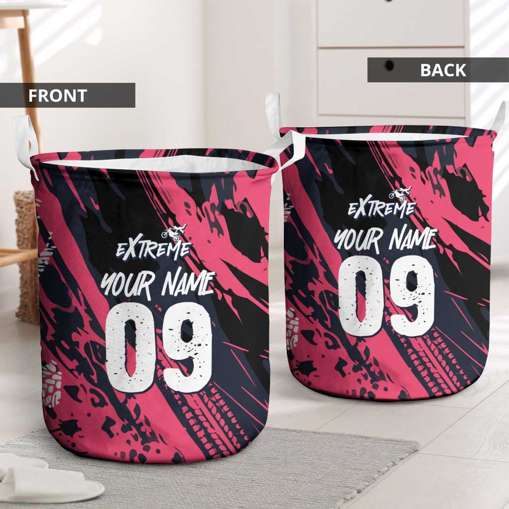 Custom Extreme Motocross Pink Laundry Basket with Bold Tire Track Graphics - Wonder Print Shop