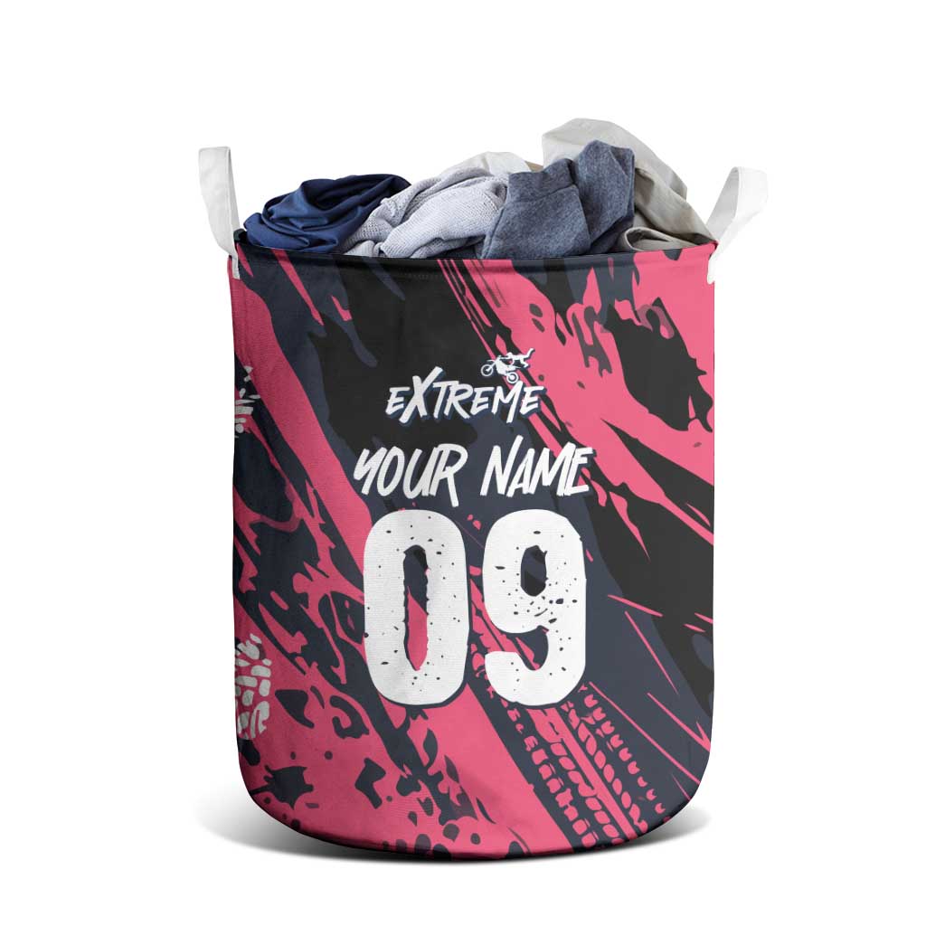 Custom Extreme Motocross Pink Laundry Basket with Bold Tire Track Graphics - Wonder Print Shop