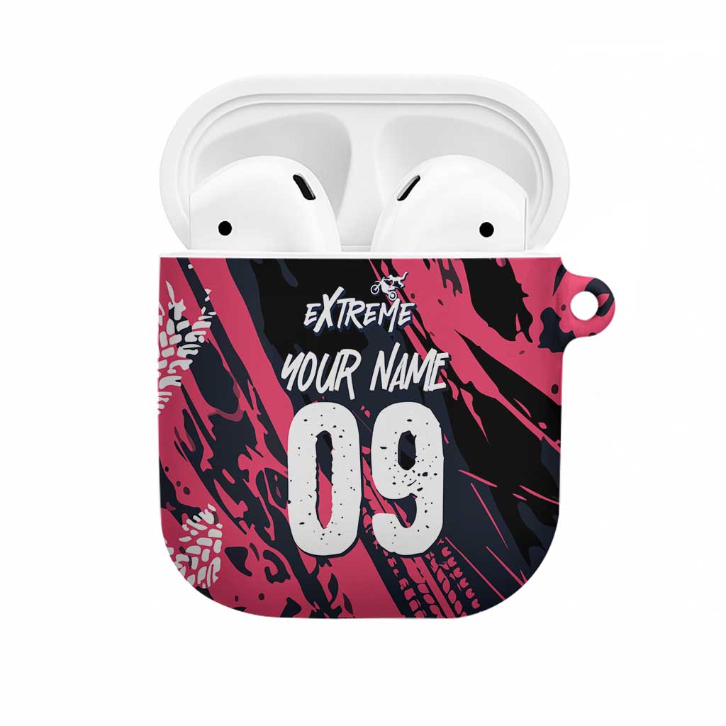 Custom Extreme Motocross Pink AirPods Case with Bold Tire Track Graphics - Wonder Print Shop