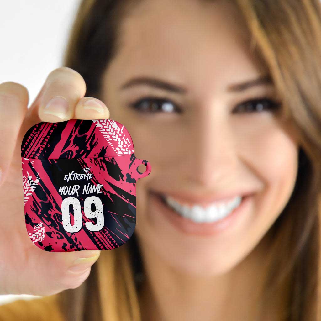 Custom Extreme Motocross Pink AirPods Case with Bold Tire Track Graphics - Wonder Print Shop