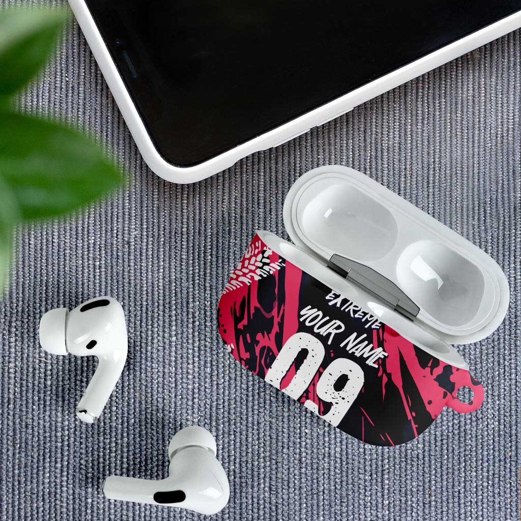 Custom Extreme Motocross Pink AirPods Case with Bold Tire Track Graphics - Wonder Print Shop