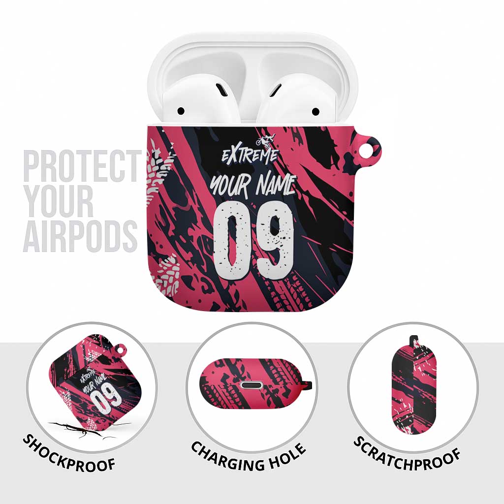 Custom Extreme Motocross Pink AirPods Case with Bold Tire Track Graphics - Wonder Print Shop