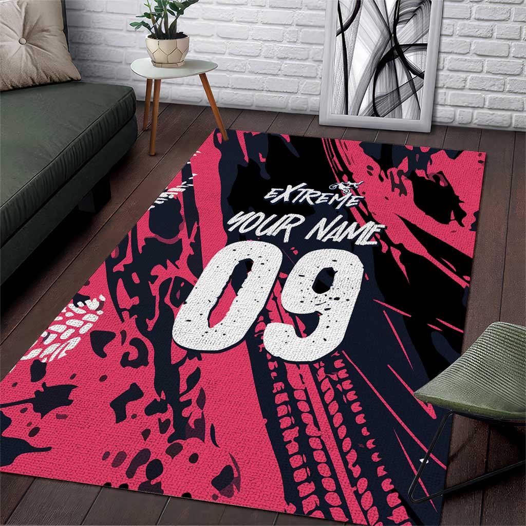 Custom Extreme Motocross Pink Area Rug with Bold Tire Track Graphics - Wonder Print Shop