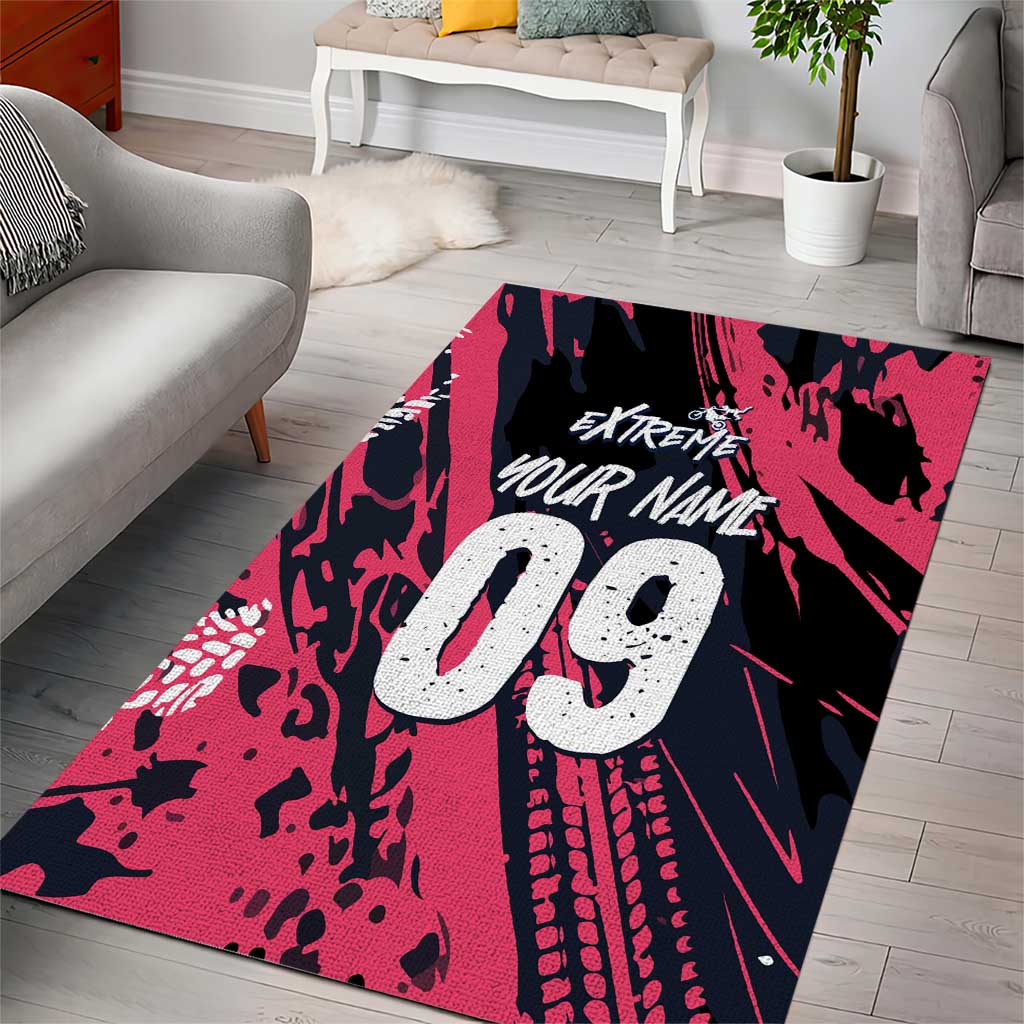 Custom Extreme Motocross Pink Area Rug with Bold Tire Track Graphics - Wonder Print Shop