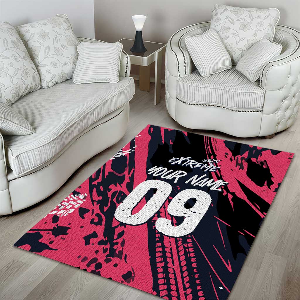 Custom Extreme Motocross Pink Area Rug with Bold Tire Track Graphics - Wonder Print Shop
