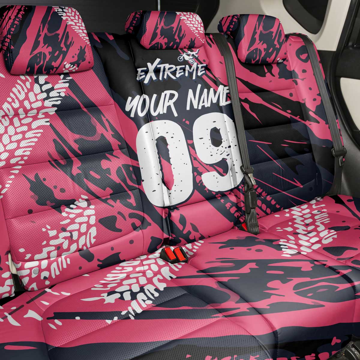 Custom Extreme Motocross Pink Back Car Seat Cover with Bold Tire Track Graphics - Wonder Print Shop